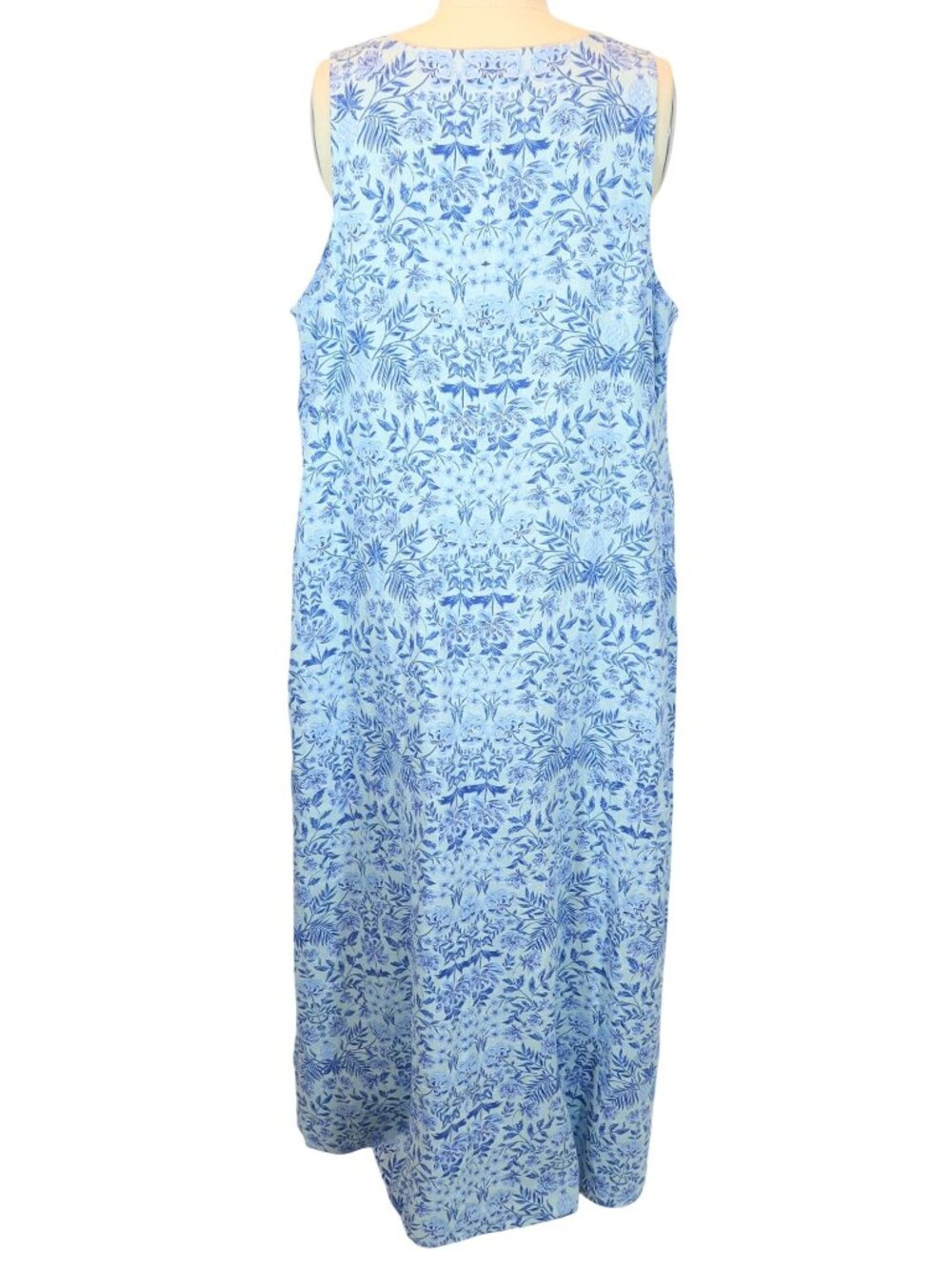 J JILL Love Linen V Neck Maxi Dress Size L NWT Aqua Floral Coastal Summer - Picture 4 of 11